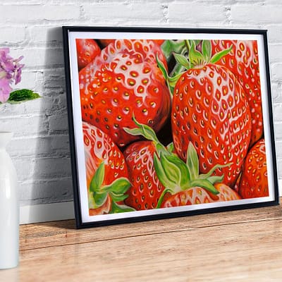 Smukt maleri af jordbær på en sommerdag - Heidi Berthelsen