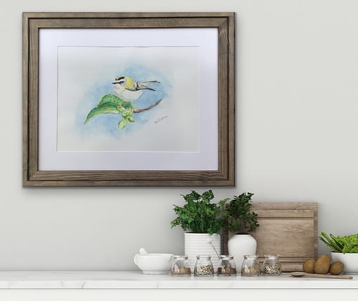 Akvarel maleri af en Fuglekonge